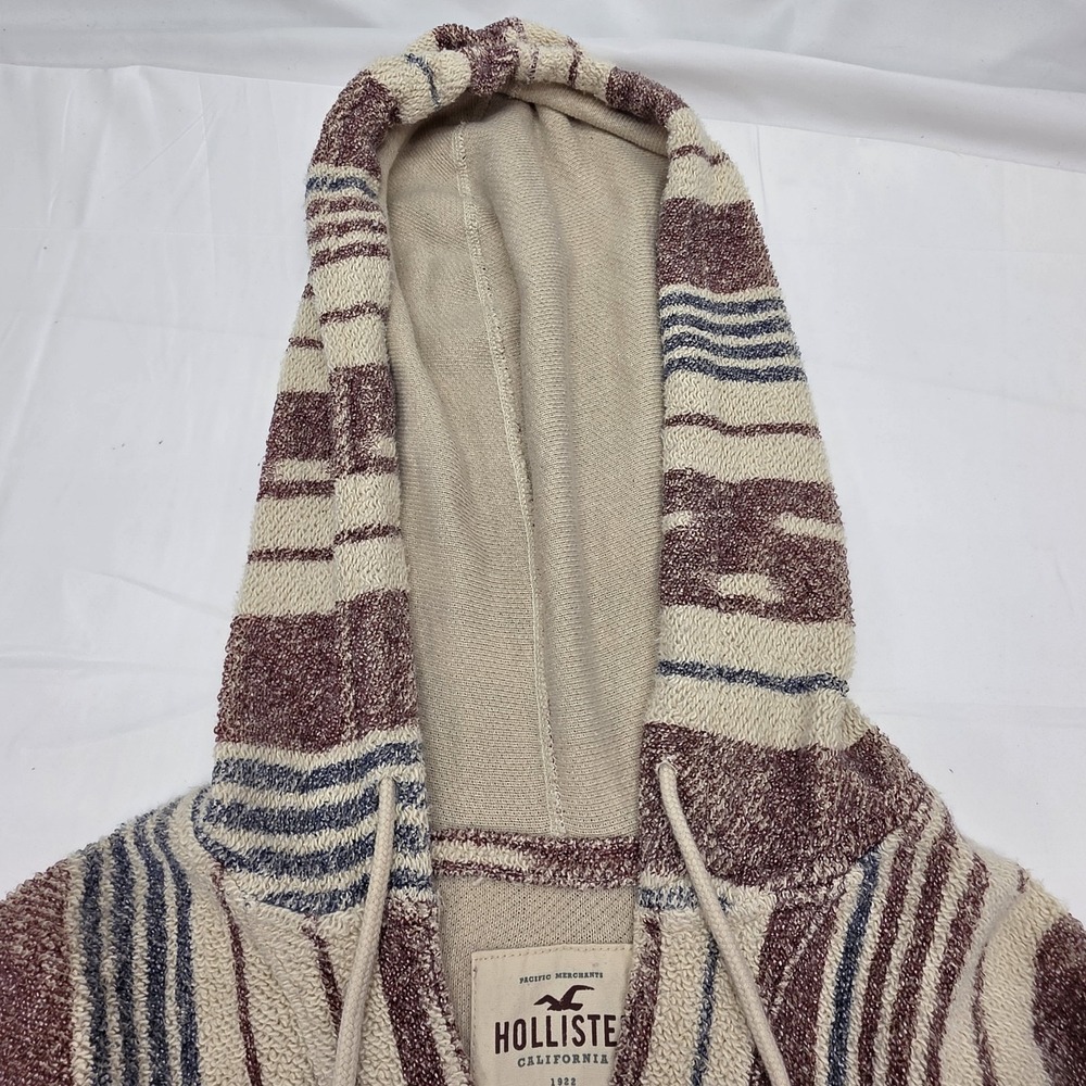 Hollister California Mens Baja Hoodie Small Burgundy Cream Striped Pullover - Picture 4 of 9